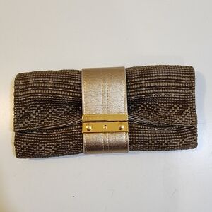 Joanna Maxham Nite Cap khaki raffia clutch bag